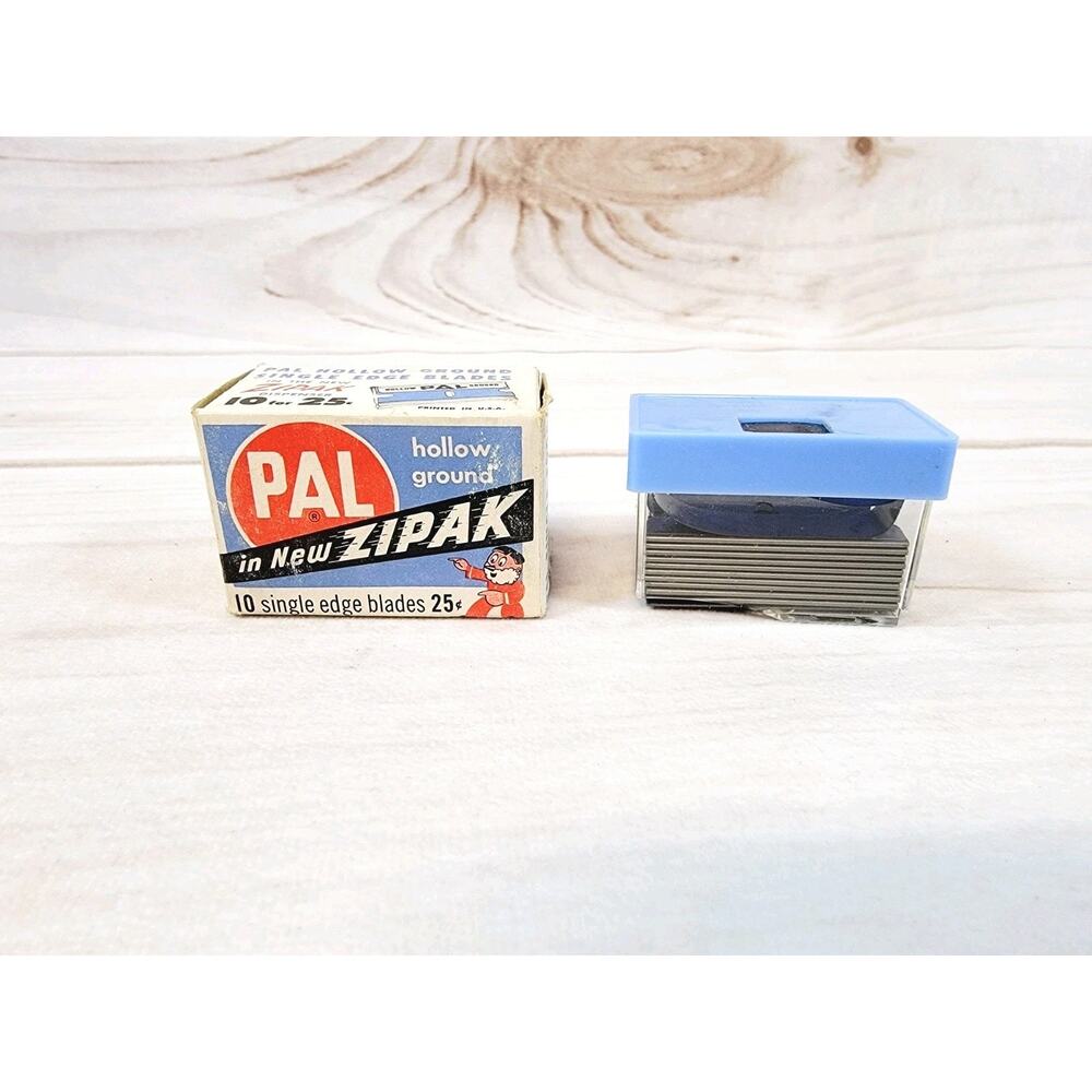 Vintage PAL Hollow Ground Razor Blades Original Box & Dispenser 11 Blade Ct. NOS